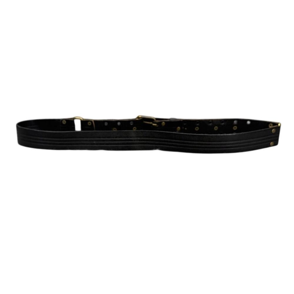 Old Navy Vintage Black Leather Biker Metal Eyelets Double-Prong Buckle Belt XL - Picture 3 of 8